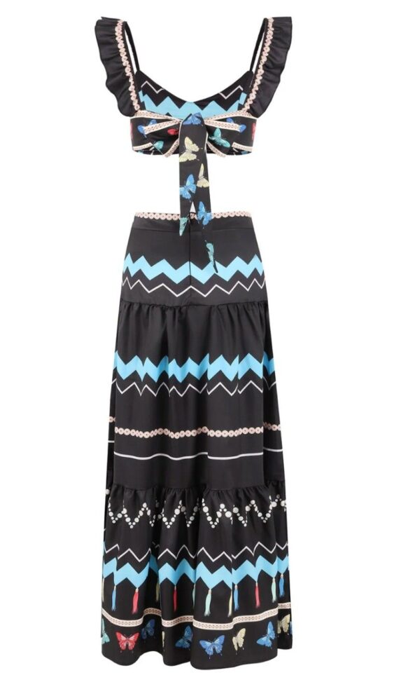 Black Printed Top And Skirt Set