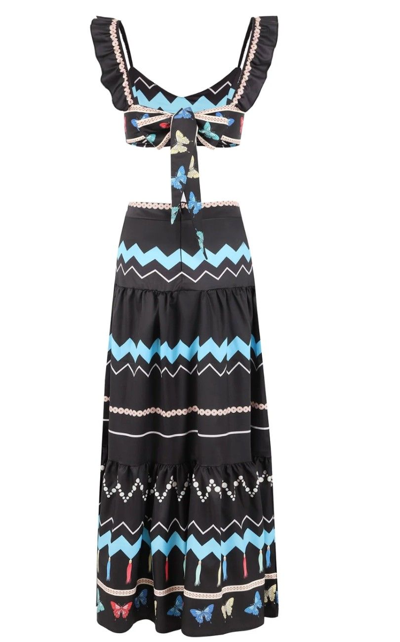 Black Printed Top And Skirt Set - Image 3