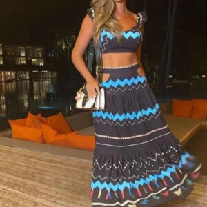 Black Printed Top And Skirt Set