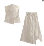 Beige Denim Top and Skirt Set