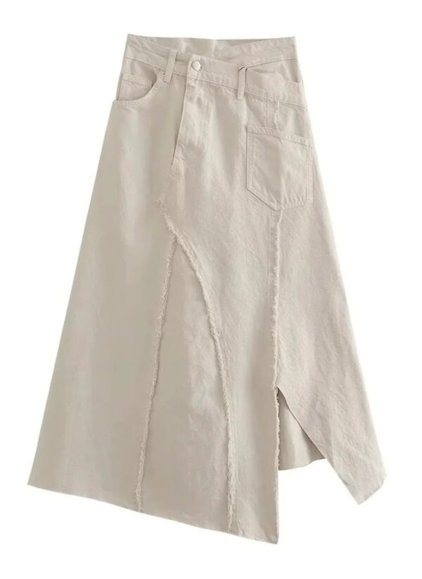 Beige Denim Top and Skirt Set