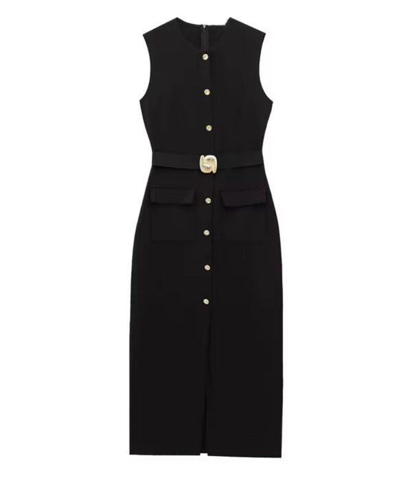 Black Button Belt Dress