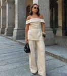 Beige Off Shoulder Cord Set