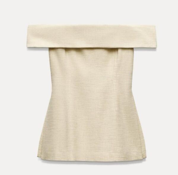 Beige Off Shoulder Cord Set